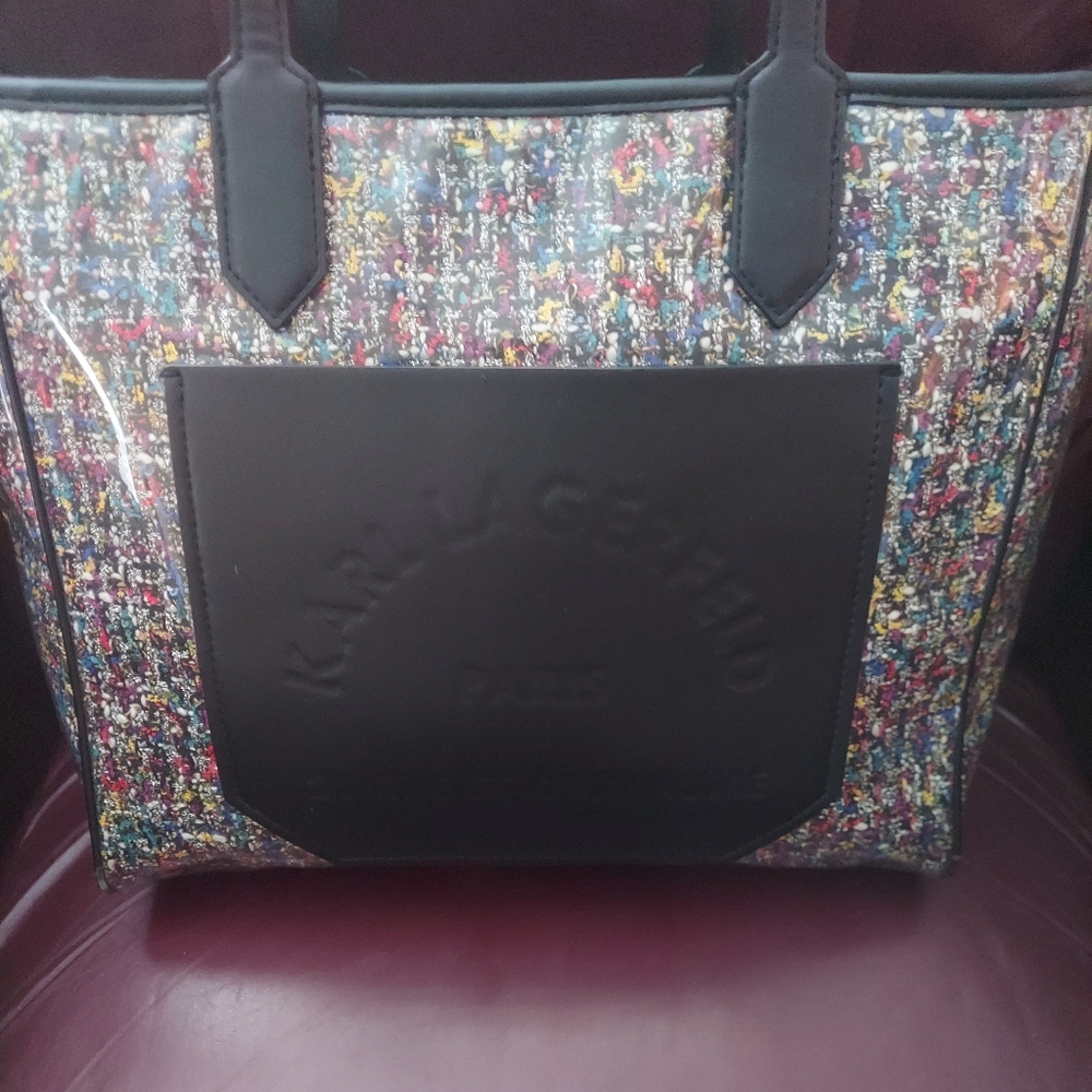KARL LAGERFELD "Journey" Tweed Neverfull Tote, ID/Change-Purse & Dust-Bag